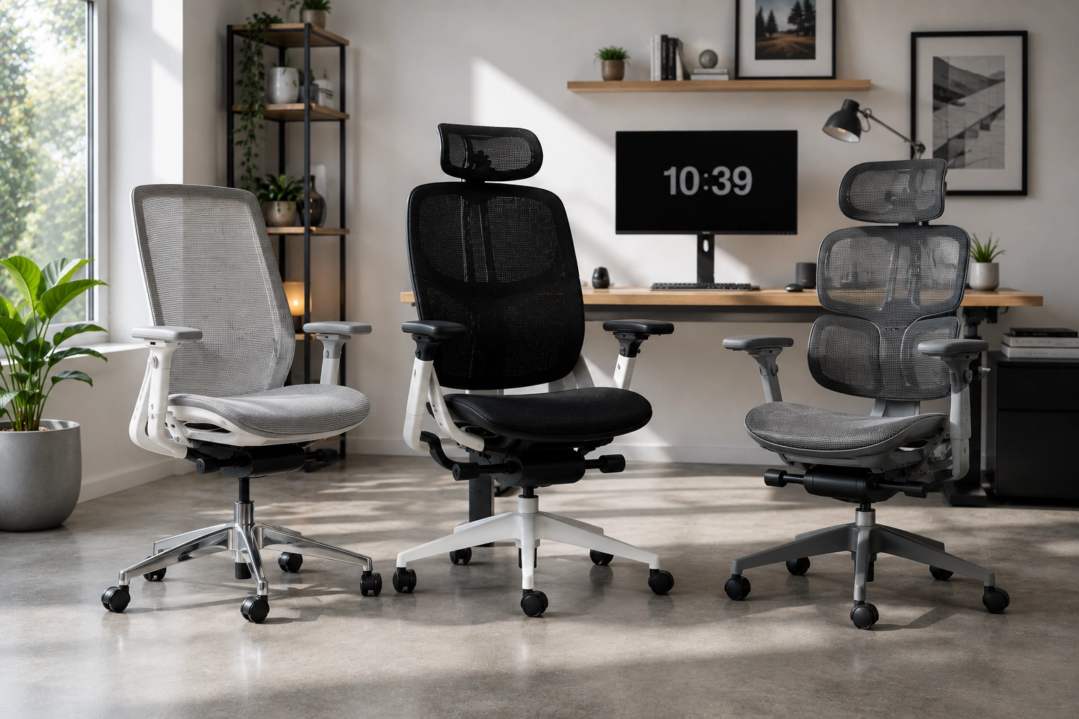 Best ergonomic chairs under 500 dollars side by side in a modern bright creative home office
