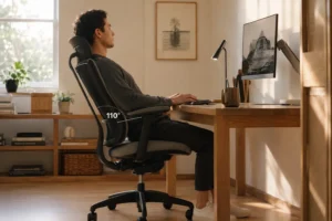 Correct biomechanical sitting posture for lower back pain relief showing tilted pelvis