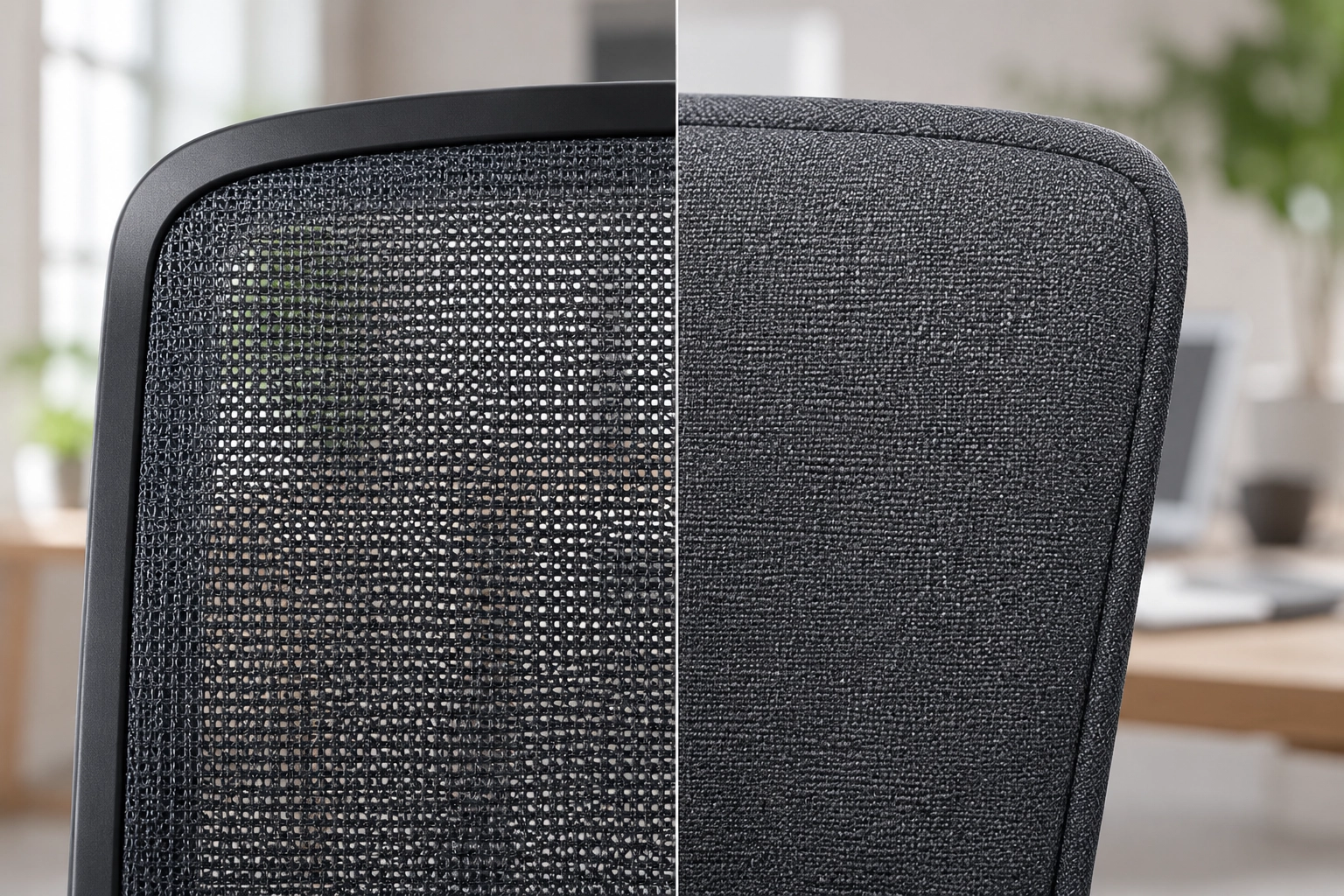 Ergonomic mesh back office chair close up on weaving pattern texture