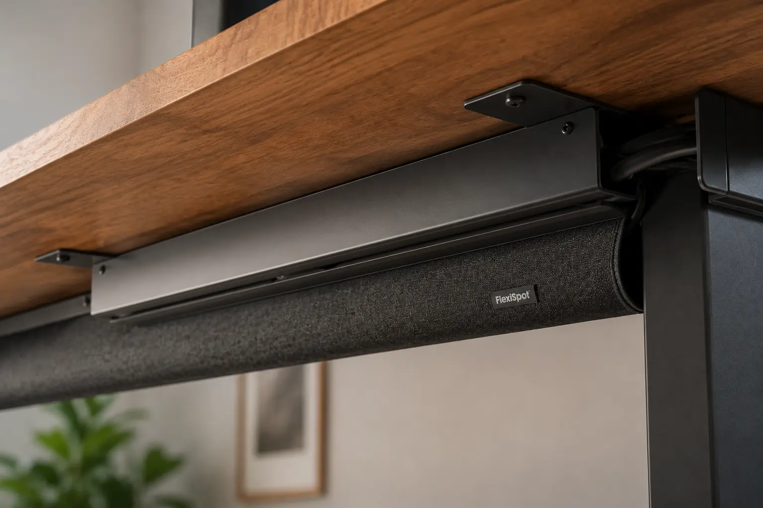 FlexiSpot E7 Pro deep steel under desk cable tray hiding messy wires cleanly