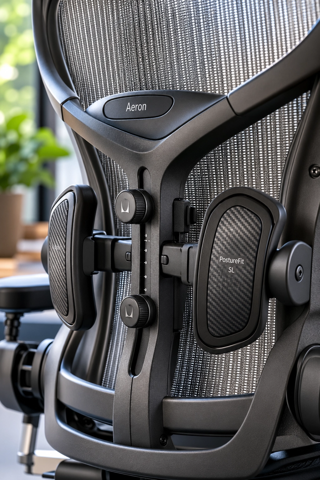 Herman Miller Aeron PostureFit SL lumbar mechanism close up detail