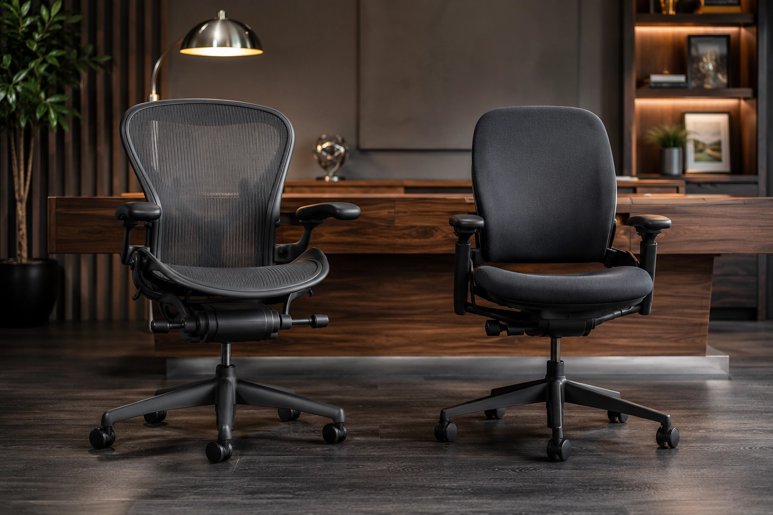 Herman Miller Aeron and Steelcase Leap V2 luxury ergonomic chairs side by side comparison