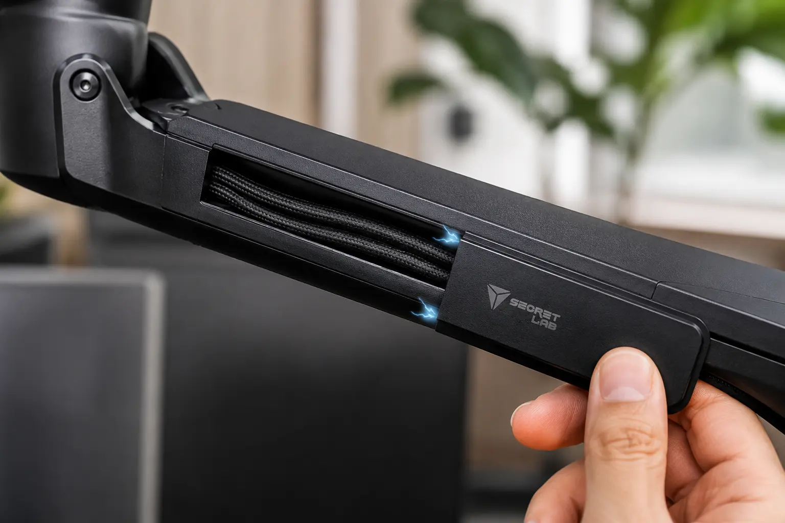 Secretlab premium heavy duty monitor arm magnetic cable management channels close up