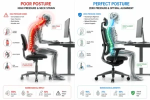 Biomechanical Cervical Spine Pressure Heatmap Diagram Comparing Slouching vs Supported Sitting