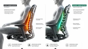 Biomechanical Diagram Showing Internal Massage Nodes Targeting Paraspinal Muscle Groups in Perfect Office Chair Alignment