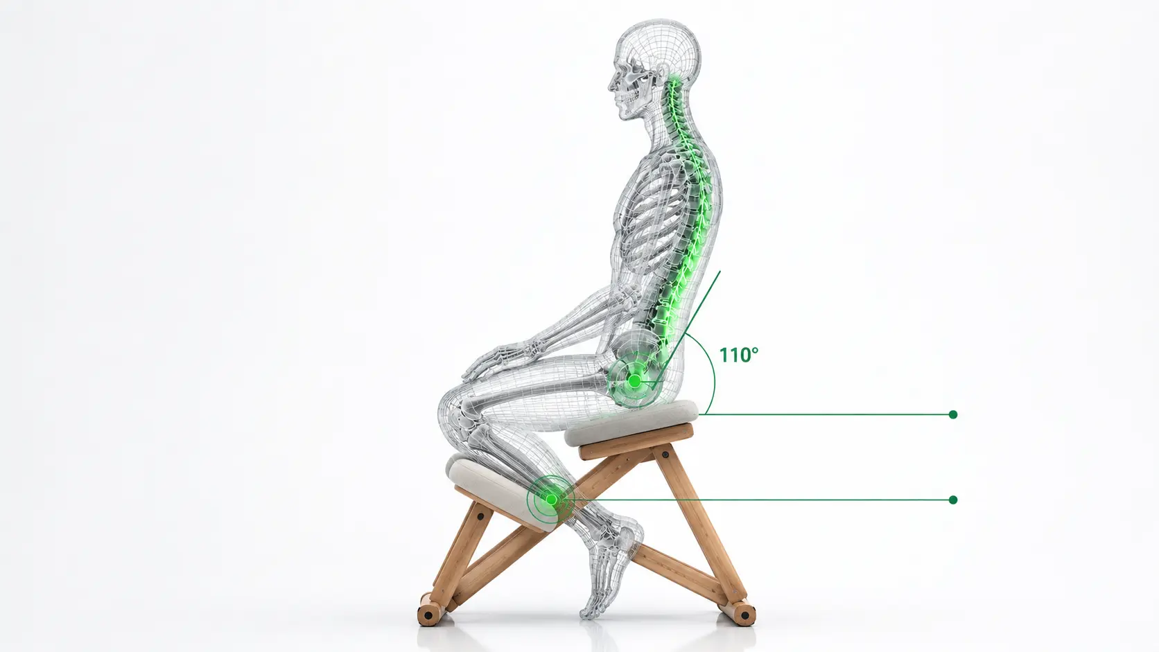 Biomechanical Diagram of Pelvic Tilt and Spinal Alignment on an Angled Kneeling Chair Matrix